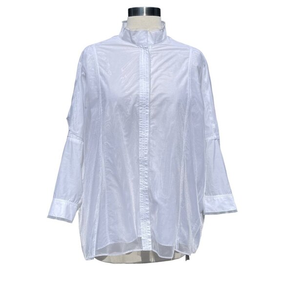 Demoo Parkchoonmoo White Shirt Snaps Blouse Mesh Overlay Cotton Blend Lagenlook - Picture 1 of 7